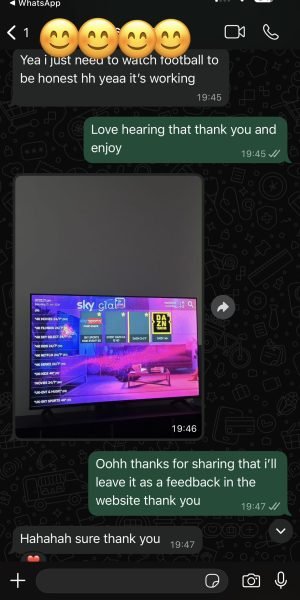 Customer review for the best iptv norge on WhatsApp